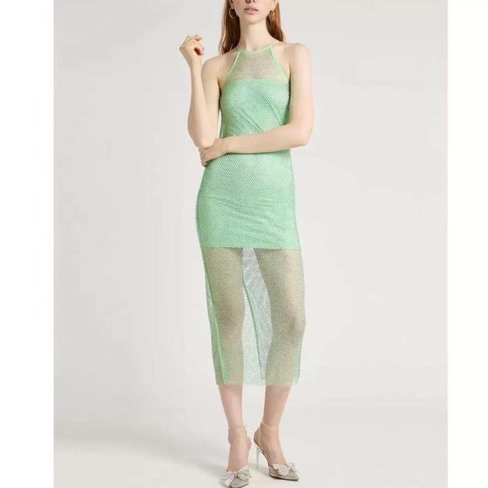 Patrizia Pepe Mint Green Sheer Knit Halter Midi Dress